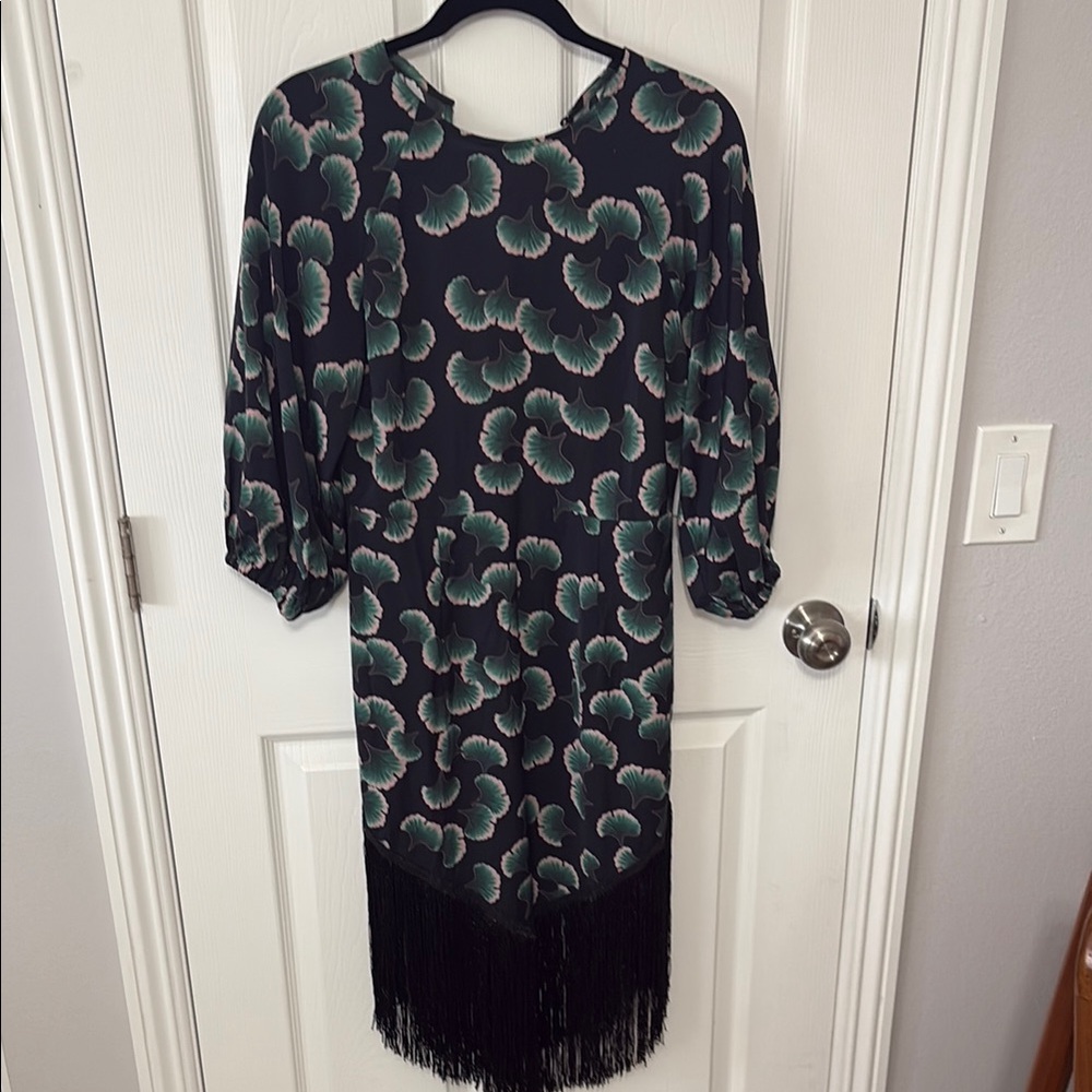 Elegant Black and Green Dress with Fringe